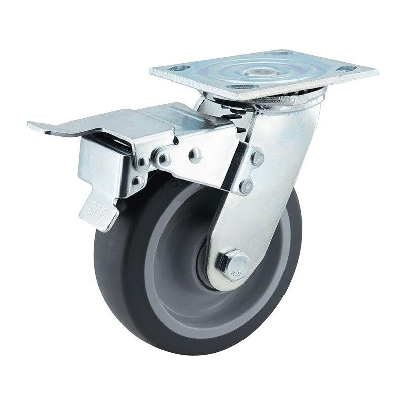 SISTOM casters, brake wheels, heavy-duty 6-inch (275KG) machine wheels, base plate brakes, TPR rubber wheels, single unit.