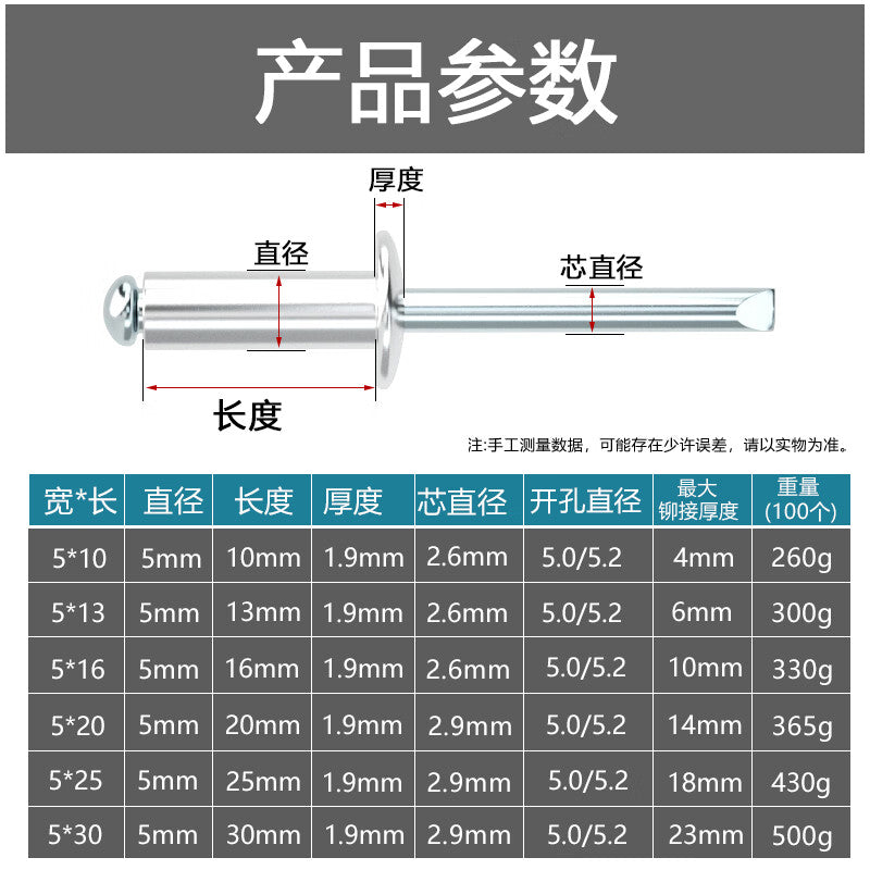 Hongman aluminum blind rivets, round head rivets, household decoration rivets, rivet screws, open mortise rivets, 5*16 (100 pieces)