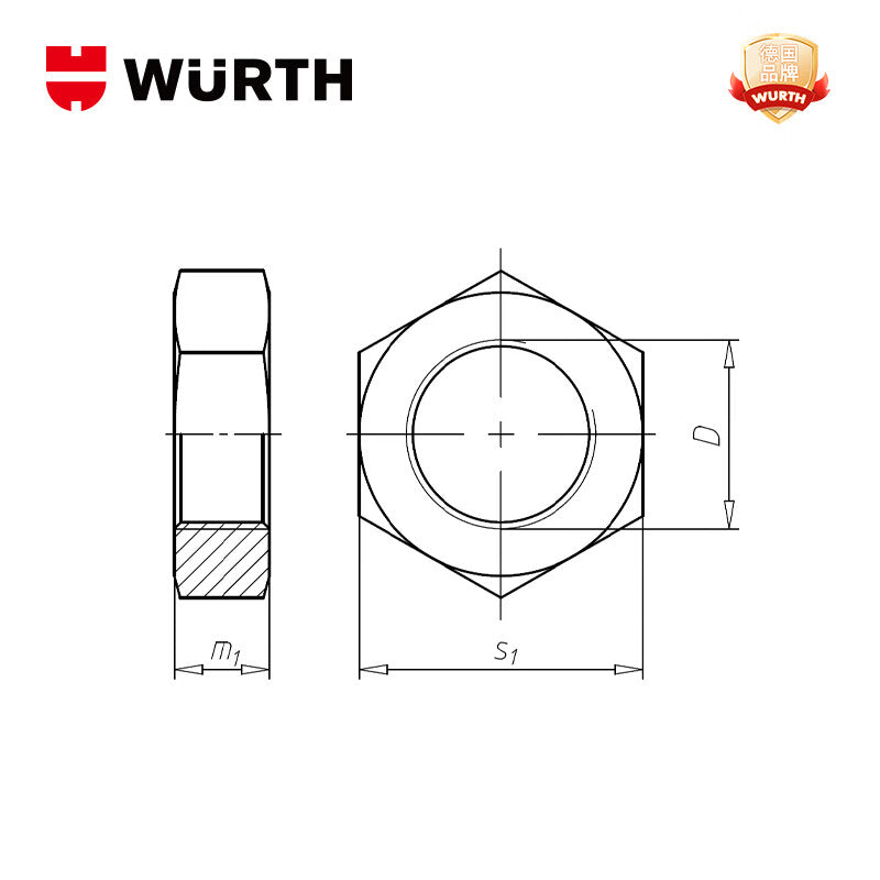 WURTH Hex Head Thin Nuts - DIN439-B-A2-WS10-M6 50 pieces/pack 03286
