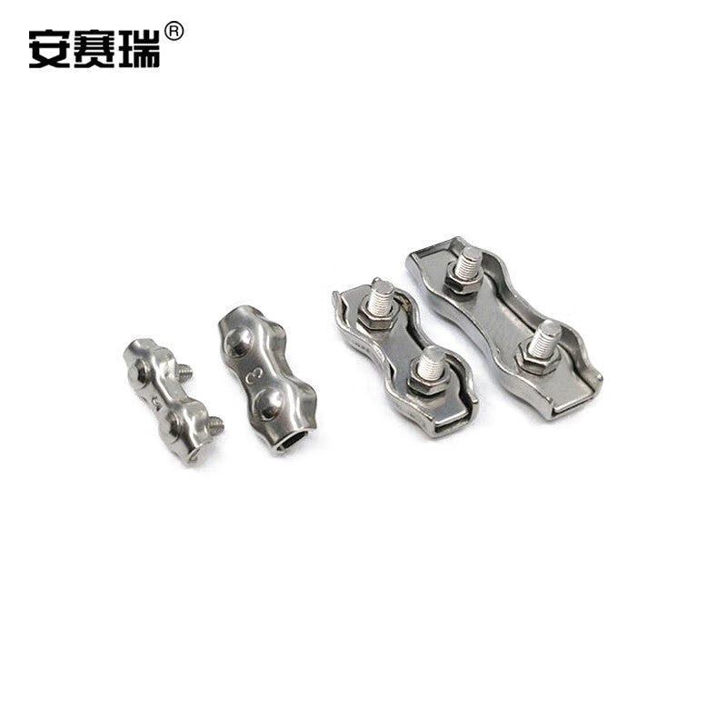 Anseri Stainless Steel Wire Rope Double Clamp Brake Cable Clamp Head Fastening Cable Clip, 10-pack, Double Clamp M2 430215