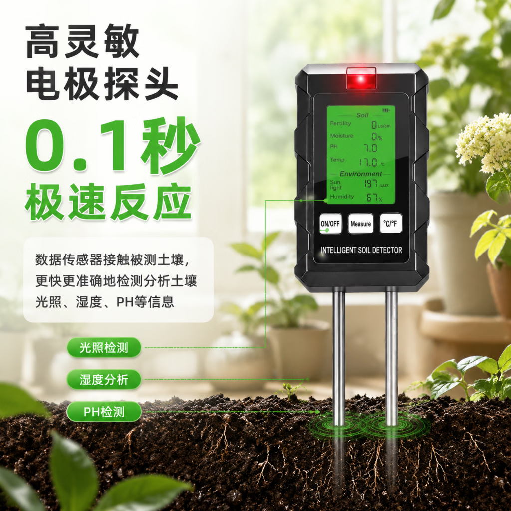 Solidified soil tester, hygrometer, soil fertility, nutrient pH value, high-precision sensor, nitrogen, phosphorus, and potassium analyzer.