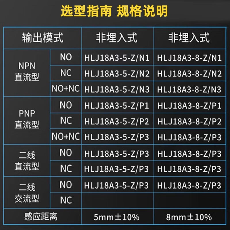 Xinkaichen HLJ18A3-8-Z/N1 Waterproof Proximity Switch M18 DC NPN Three-Wire Normally Open Blue Sensor HLJ18A3-8-Z/D1