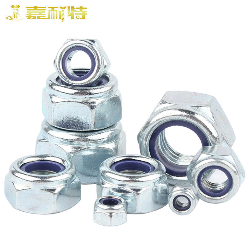 Genate 8.8 grade blue-white zinc plated nylon anti-loosening nuts, hexagonal locking self-locking anti-slip screw caps, M6 (100 pieces)