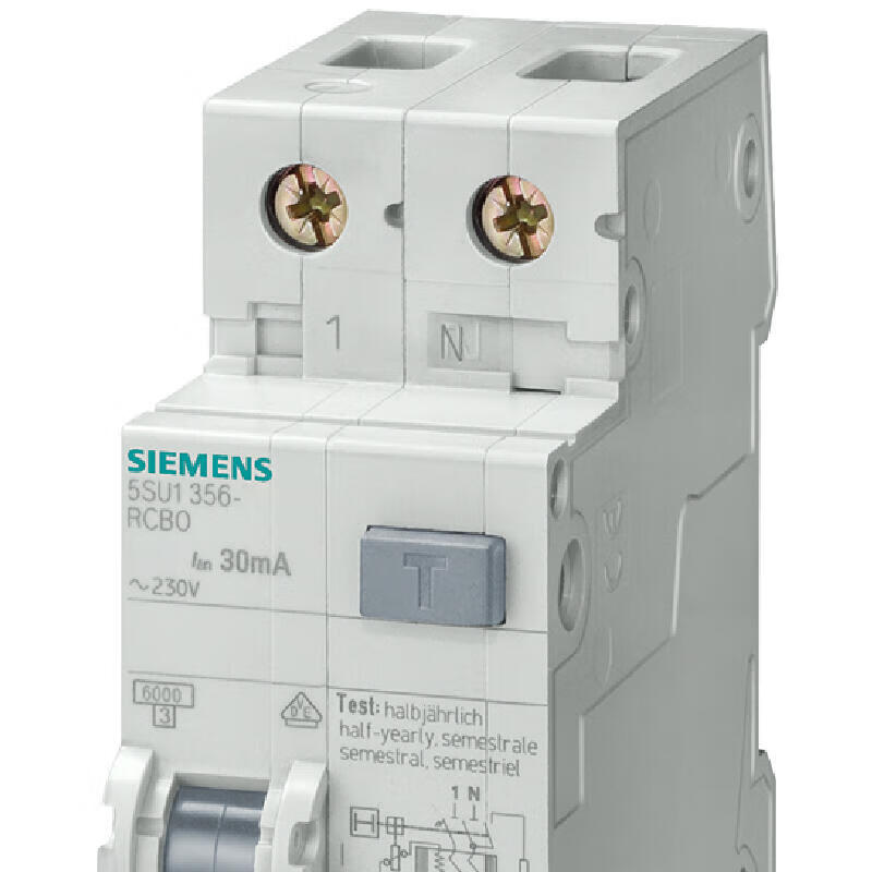 Siemens 5SU1 Electromagnetic RCD Circuit Breaker 10A 1P+N 30mA 6kA