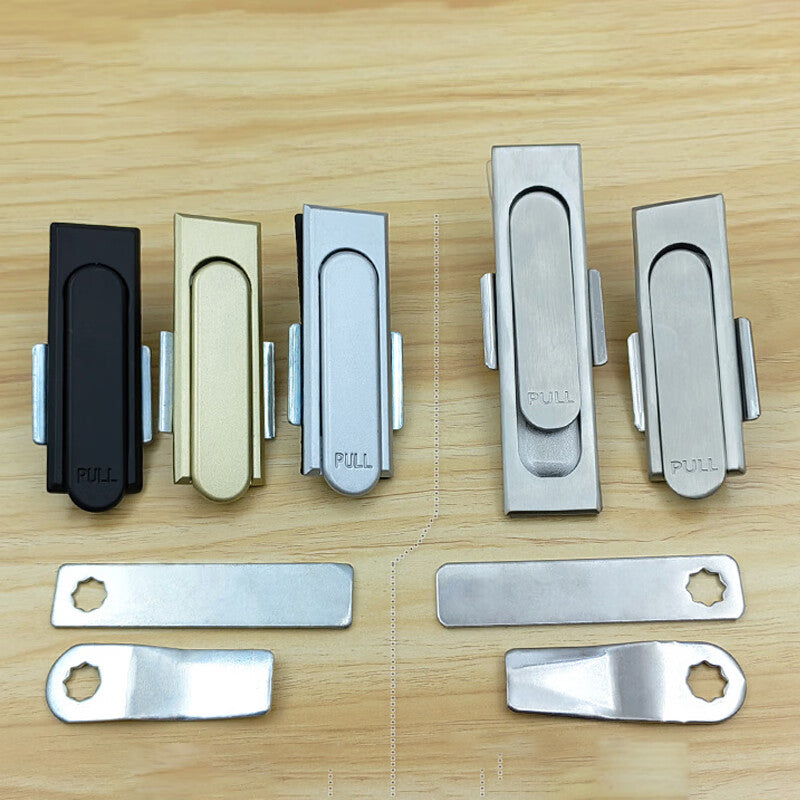 Deqi electrical cabinet/distribution box door handle lock, equipment door/chassis/cabinet flat lock, industrial property cabinet door lock MS717 zinc alloy matte finish (with curved blade)