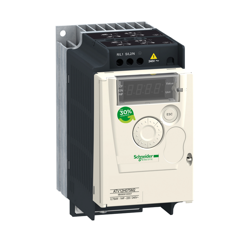 Schneider Electric inverter, three-phase, 200-240V, radiator installation; ATV12H075M3
