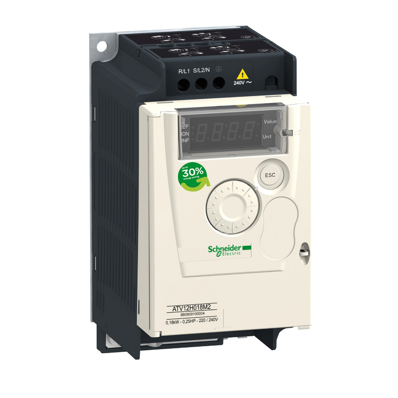 Schneider Electric inverter, single phase, 100-120V, radiator mounted; ATV12H037F1