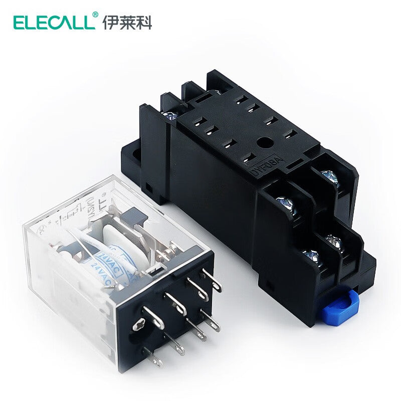 ELECALL HH52P small intermediate relay AC two open and two closed with light and base electromagnetic relay set 8 feet MY2NJ AC24V