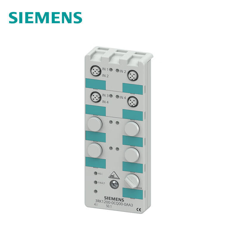 Siemens AS-i compact module K60 digital 4DI, IP67 4 inputs, 4 M12 interfaces, Y-II distribution mounting plate 3RK1901-0CA00 must be ordered separately; 3RK12000CQ000AA3