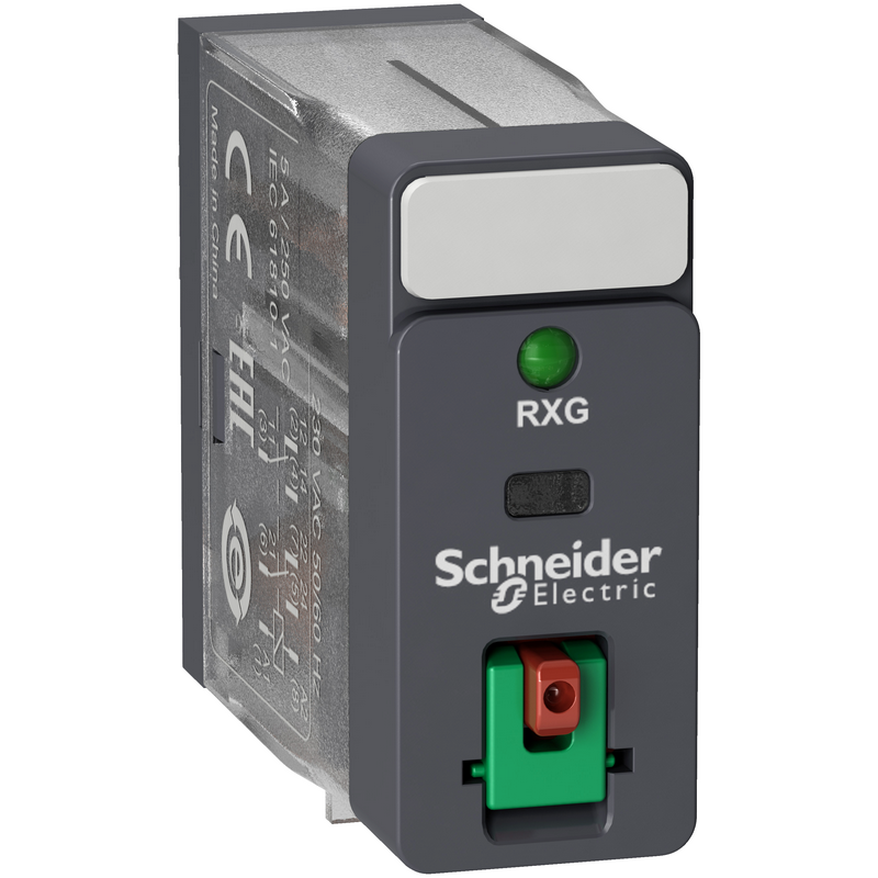 Schneider Electric interface relay, 2CO, 120VAC, with test rod and LED; RXG22F7