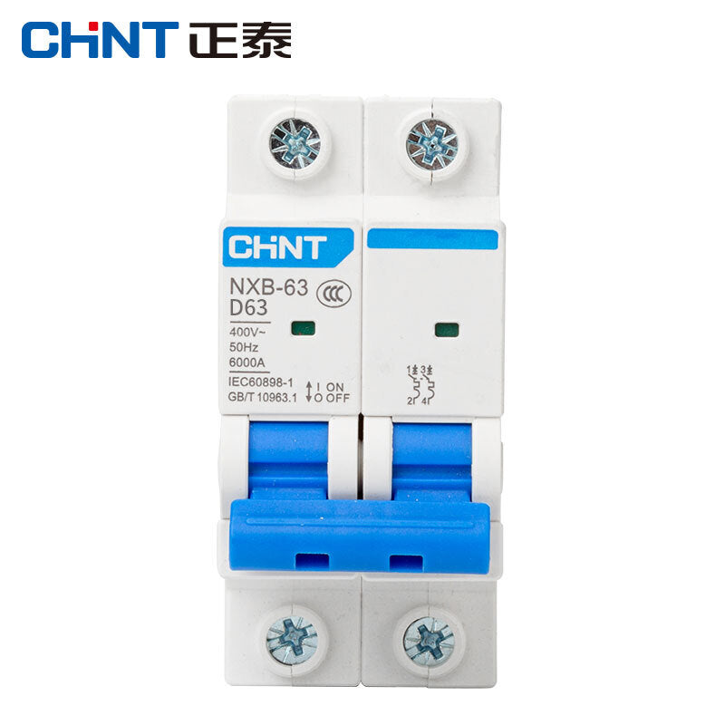 Chint (CHNT) NXB-63-2P-D63 industrial circuit breaker air switch overload air switch DZ47 upgraded small circuit breaker