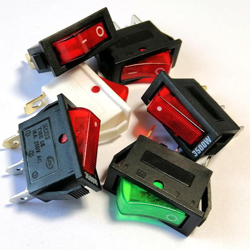 Baidate KCD3 rocker switch for electric frying pans, 16A power button with indicator light, 3-pin, two-position, black background with red light (10 pieces)