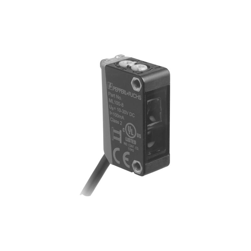 Pepperl+Fuchs Square diffuse reflection photoelectric sensor, detection distance 0-200mm, NPN, cable 2m, voltage DC10-30V, ON when light enters/ON when light is blocked; ML100-8-W-200-RT/102/115