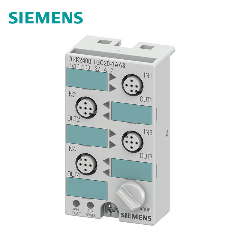Siemens AS-i compact module K45 digital A/B slave 4x (1DI/1DQ), 4x1 input/1 output 4 M12 sockets, mounting plate 3RK1901-2EA00 or 3RK1901-2DA00 must be ordered separately; 3RK24001GQ201AA3
