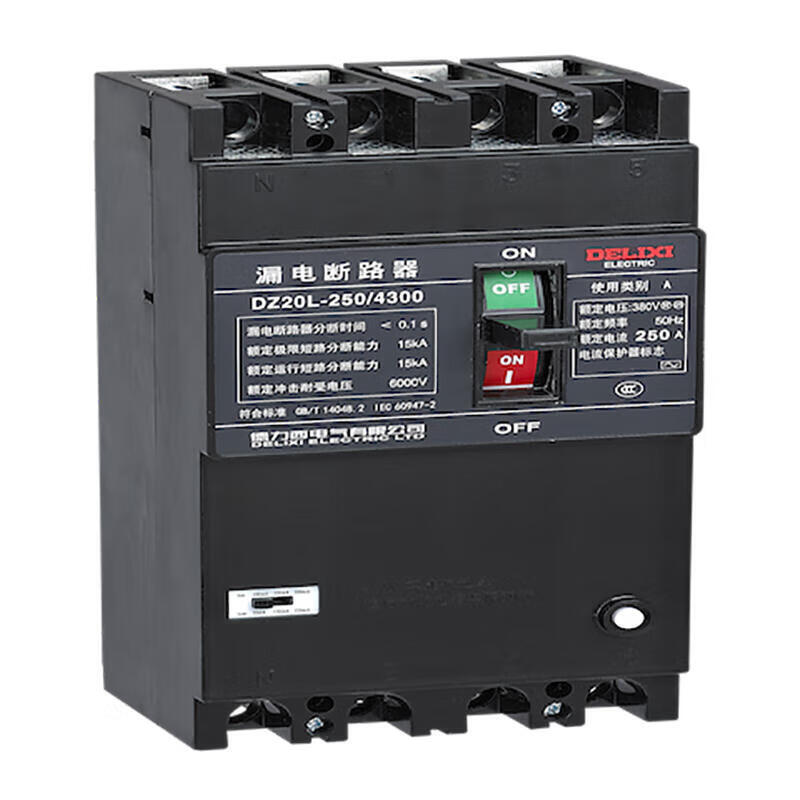 Delixi 250A Leakage Molded Case Circuit Breaker DZ20L-250/4300