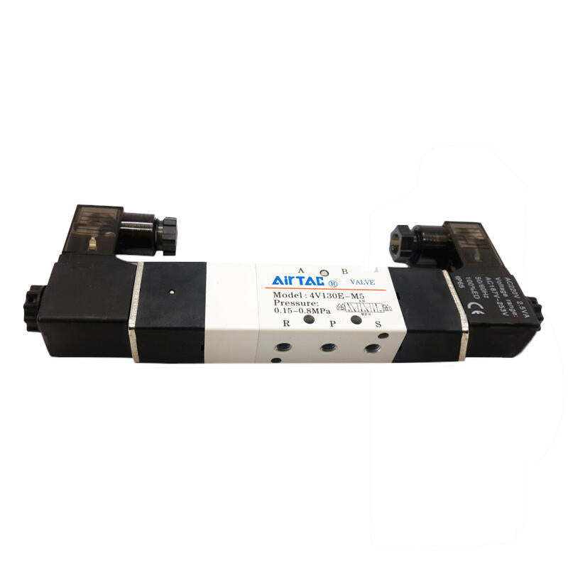 AirTAC internal pilot solenoid valve, 3-position 5-way center-through, double solenoid, DIN socket; 4V130EM5A