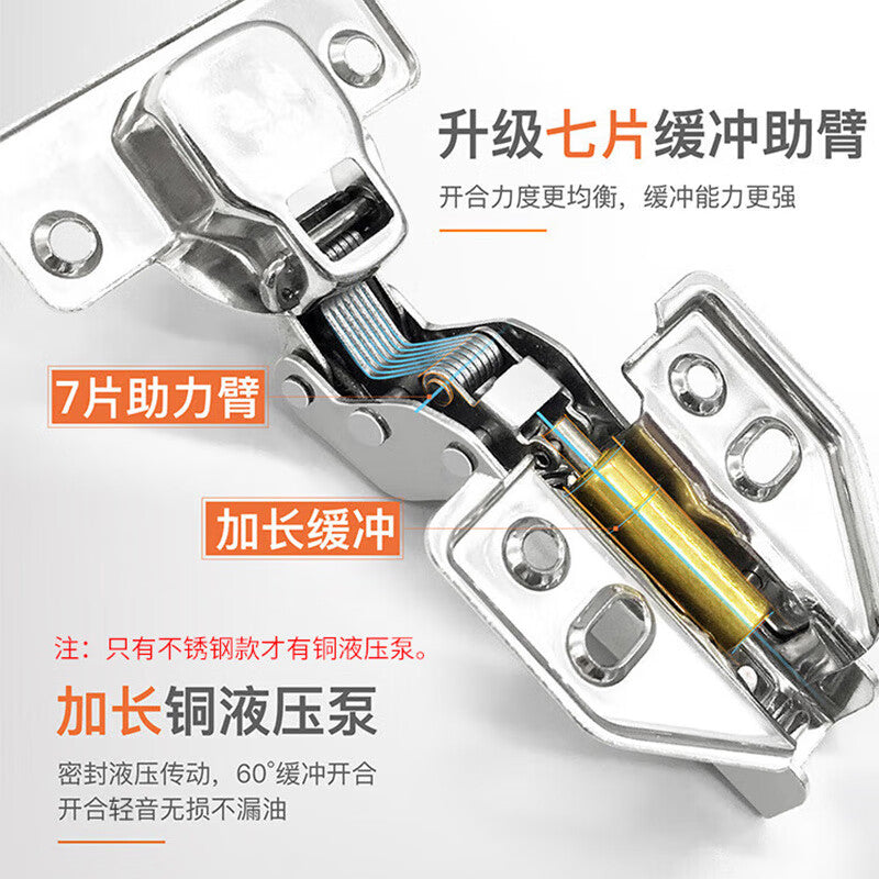 Haisdike HKSY-99 304 Stainless Steel Hydraulic Hinges, Spring Wardrobe Hinges, Cabinet Door and Window Accessories, 304 Stainless Steel Self-Unloading Hinges, No Cover (with Bag and Assembly Screws)