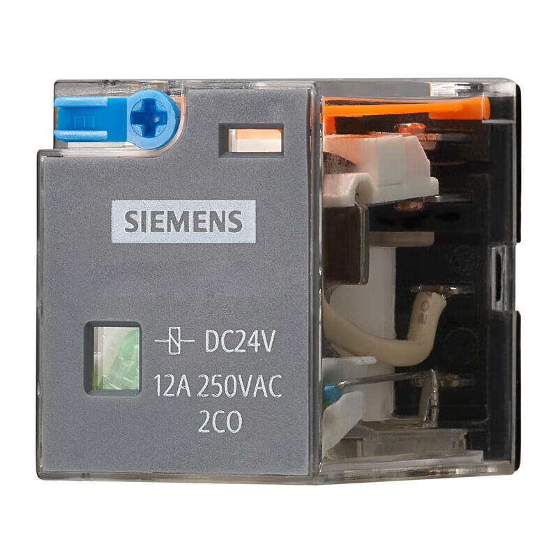 Siemens 3RQ0 series plug-in pin type relay high-performance model DC24V 2CO 12A with mechanical indication, LED and test lever built-in anti-surge diode; 3RQ00720DB43