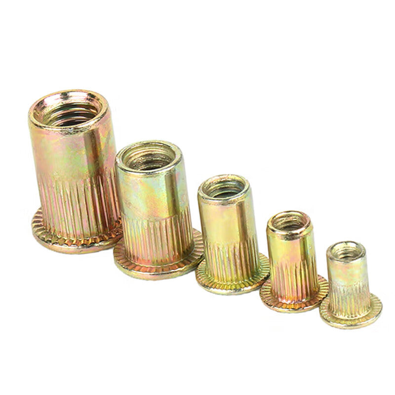 Deqi Color Zinc Flat Head Rivet Nuts, Knurled Rivet Nuts, M5 (10 pieces)