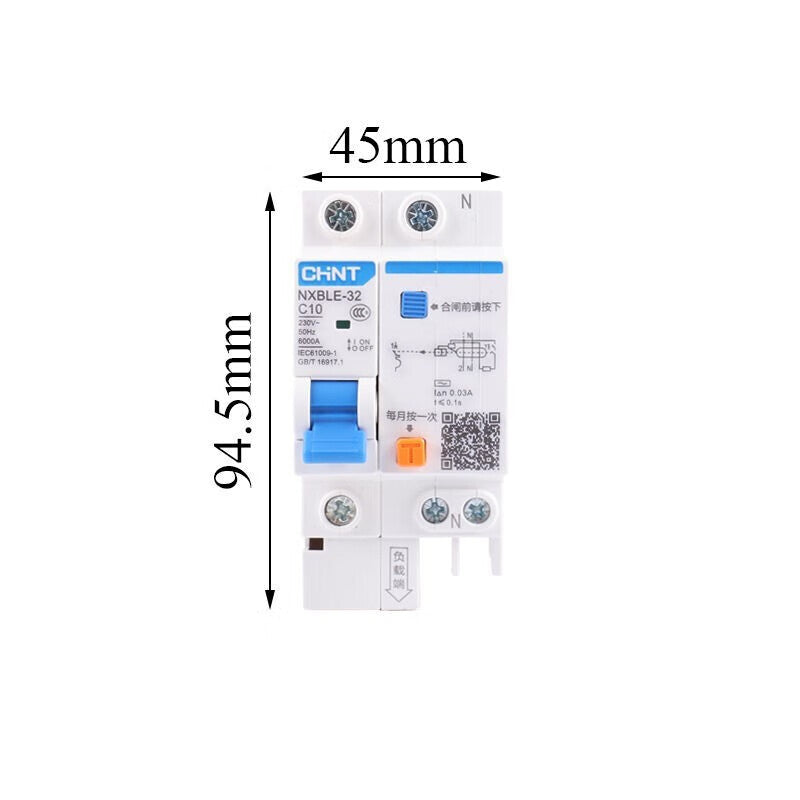 Chint (CHNT) NXBLE-32 type 1P+N C10 leakage protection switch residual current action circuit breaker 6kA 30mA 1 piece