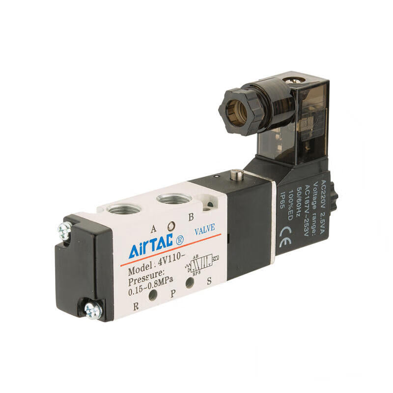 AirTAC internal pilot solenoid valve, 2-position 5-way, single solenoid, DIN socket; 4V110M5E