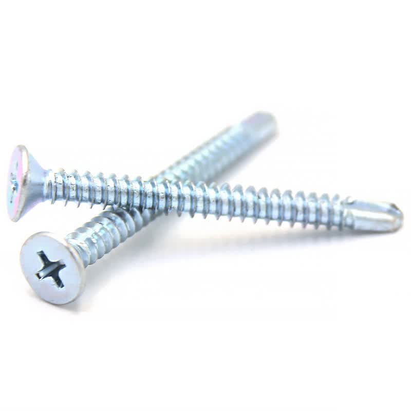 Bingyu Cross-head Countersunk Self-Drilling Screws, Flat Head Drill-Screws, Dovetail Screws, GB15856.2 H-type, Blue-White Zinc, ST4.2*50 (300 pieces/pack) BYsy-36