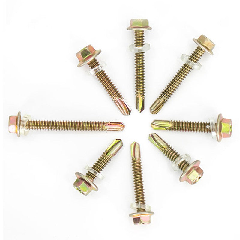 Bingyu BY-383 Color Zinc Zinc Outer Hex Self-Drilling Screws, Drill-Tail Dovetail Screws, 12# 4.8*25 (100 pieces/pack)