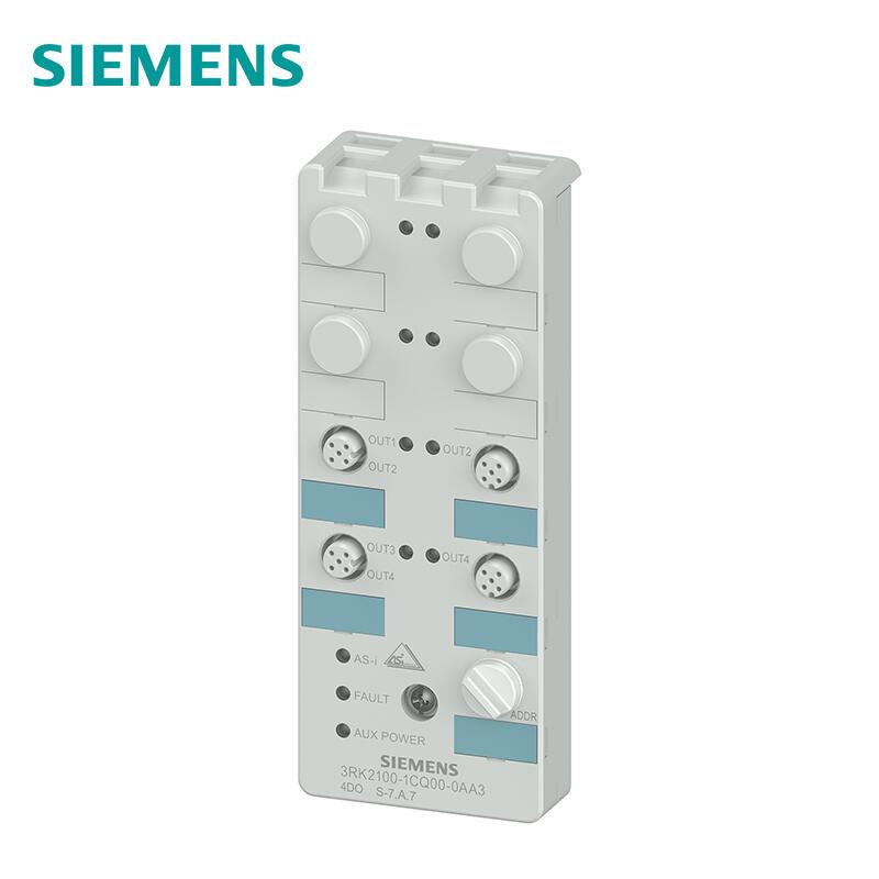Siemens AS-i compact module K60 digital A/B slave, 4 digital outputs, IP674x output, 2A24VDC for all outputs 4 M12 interfaces, Y-II distribution mounting plate 3RK1901-0CA00 must be ordered separately; 3RK21001CQ000AA3