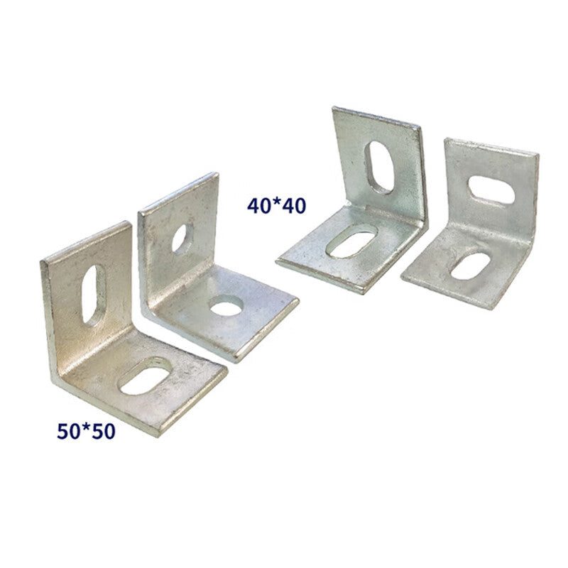 Steel prefabricated corner brackets, 40mm wide and 40mm long horizontal and vertical holes, 3mm thick galvanized 90-degree right-angle reinforced L-shaped curtain wall fixing corner brackets.