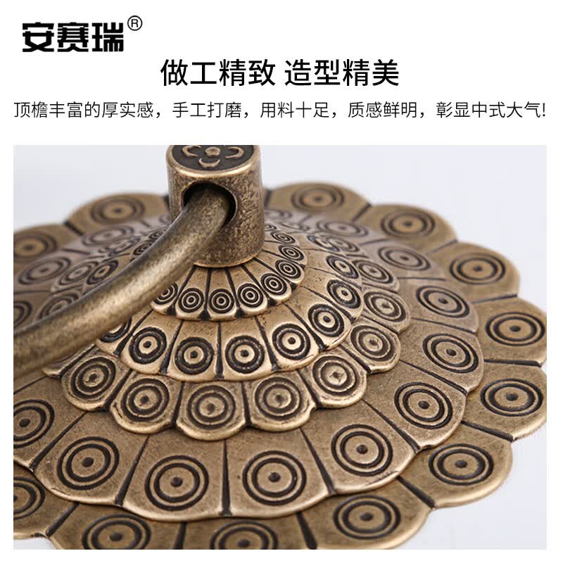 Anselé Antique Brass Door Handle, Old Style Chinese Solid Round Door Ring Handle, 13.8cm, Antique Bronze, U-Pin Style, 5D00140
