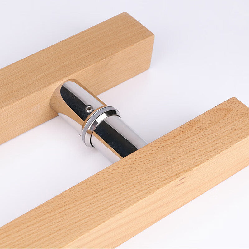 Deqi Solid Wood Glass Door Handle, Modern Minimalist Luxury Wooden Door Handle, Shop Door Wooden Chinese Style Sliding Handrail, Cylindrical Style, Total Length 800mm * Hole Spacing 500mm