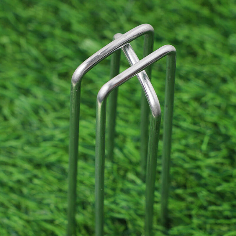 Deqi U-shaped ground stakes, galvanized steel wire lawn ground stakes with angled tips, 0.6cm*4cm*30cm, 100 pieces