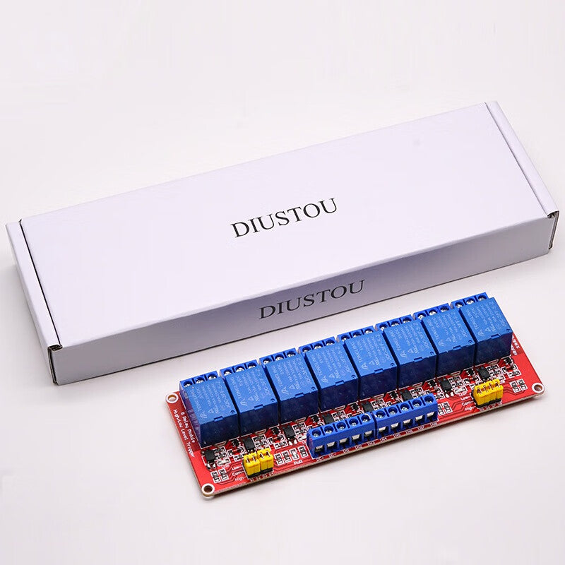 Stone Dropper Module with Optocoupler Relay, 8-channel relay, 5V operating voltage, 10A current withstand, adjustable trigger level.
