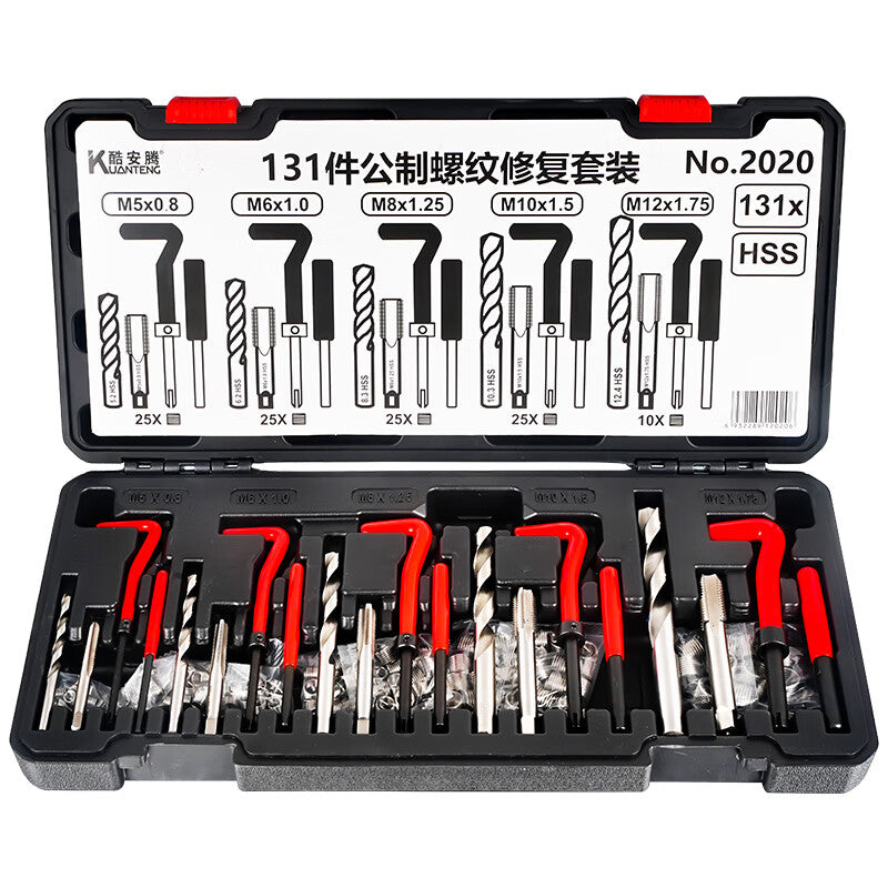 Coolanten Thread Repair Tool Hand Self-Tapping Screw Insert Damaged Stripped Thread Repair Kit with Taps (131 pieces)