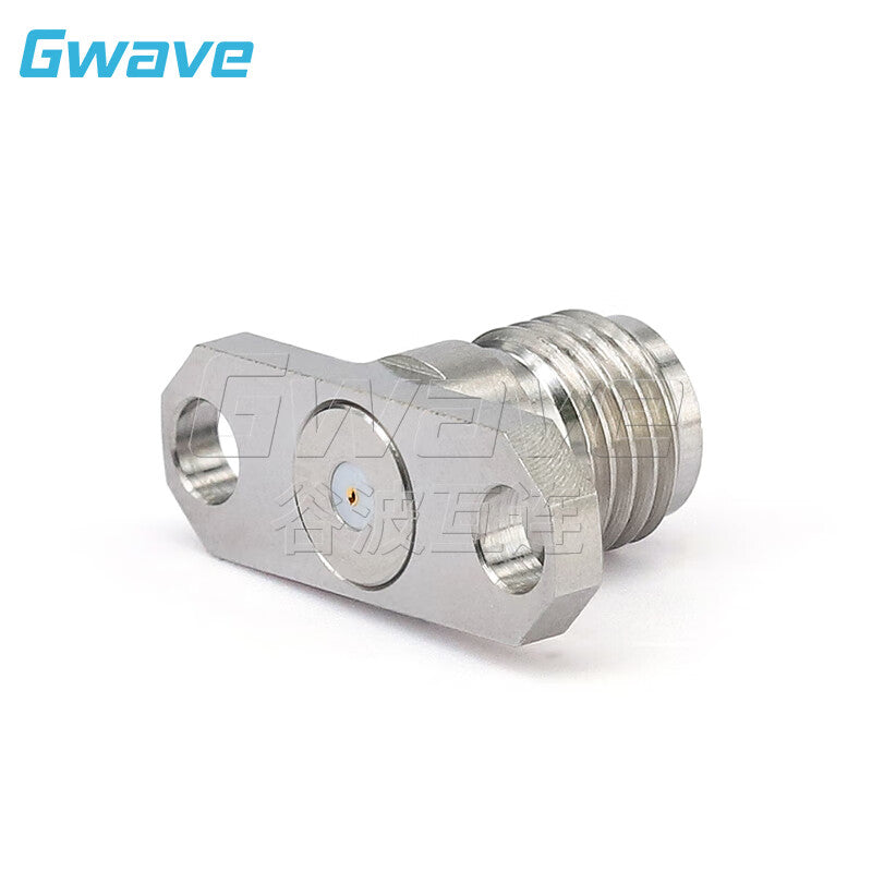 Gwave SMA female detachable connector, dual flange, 12.2mm hole pitch, 26.5G, compatible with Ø0.46mm pins, compatible with glass insulators, SMA-KFD0446