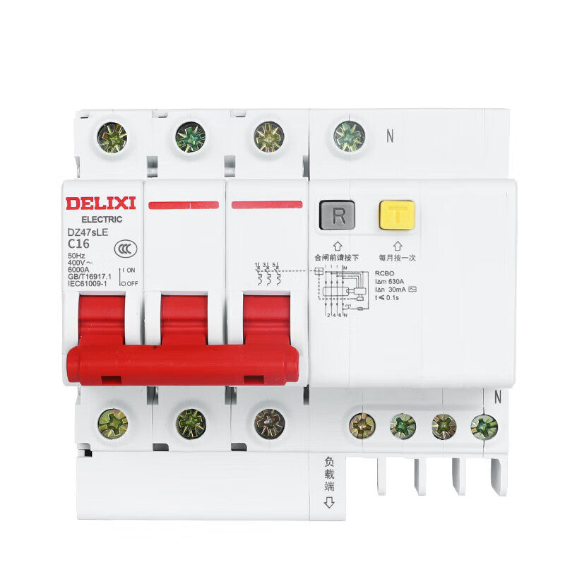 Delixi DZ47SLE Circuit Breaker 3P+N 16A Leakage Protection