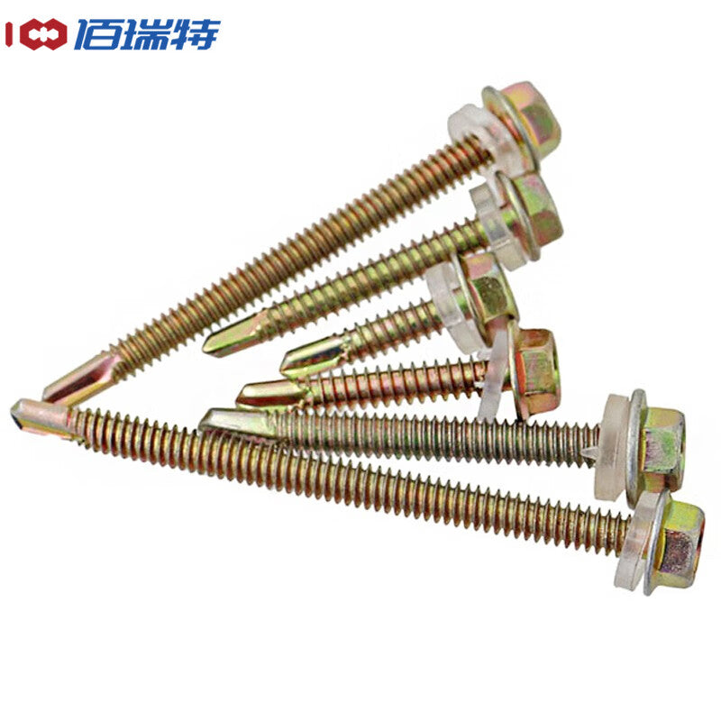 Bairuite Hexagonal Self-Drilling Screws, Pointed-Tail Wood Screws, Self-Tapping Screws for Corrugated Steel Sheets, Dovetail Screws, Waterproof Caps, Zinc-Zinc-Concentrated Drilling Screws, M5.2*25 (60 pieces)