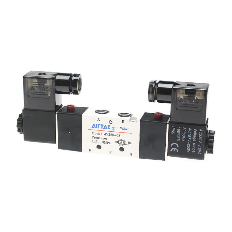 AirTAC internal pilot solenoid valve, 2-position 5-way, double solenoid, DIN socket type; 4V22008A