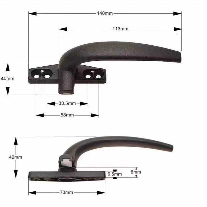 Duo 50 type casement window aluminum alloy handle, outward push-open window handle, push-pull handle, 7-shaped handle, black left handle
