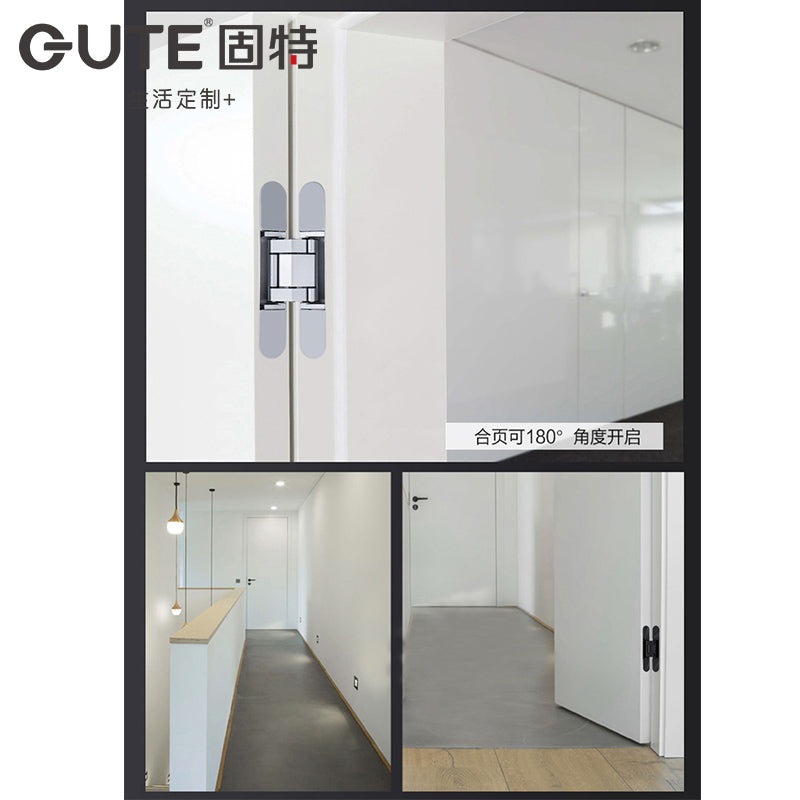 GUTE concealed door hinges, hidden door hinges, cross-shaped wooden door hinges, 3D adjustable hinges, sandblasted silver single pack