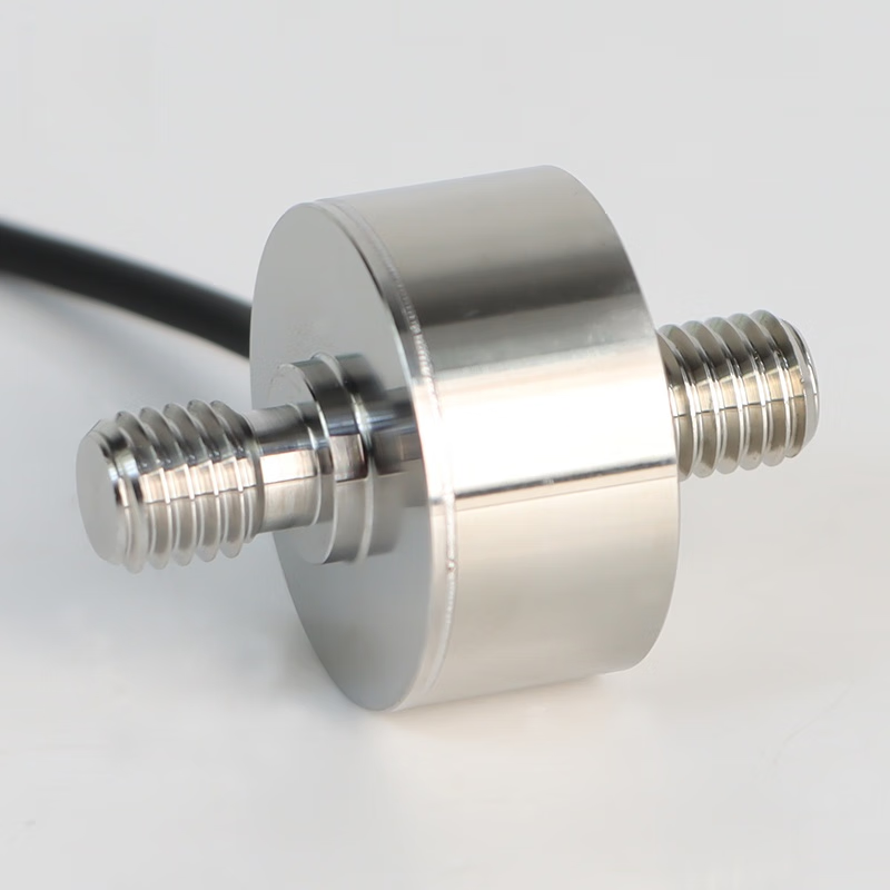USAMR miniature diaphragm tension/compression sensor weighing module for automated force measurement of pull rods with high precision.