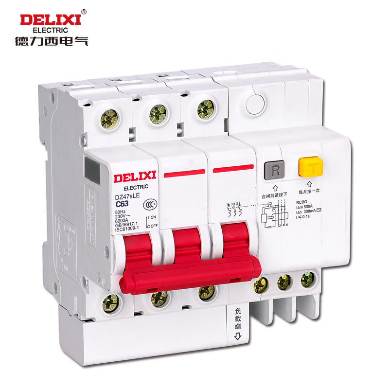 Delixi DZ47sLE 3P C 63A Circuit Breaker with Leakage Protection