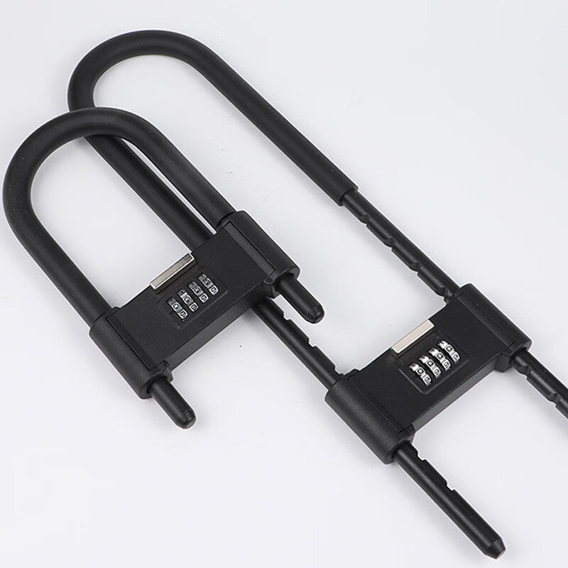 Deqi U-shaped glass door combination lock, 4-digit combination lock for companies and shops, extended padlock, adjustable glass door lock, black short model (27CM long).