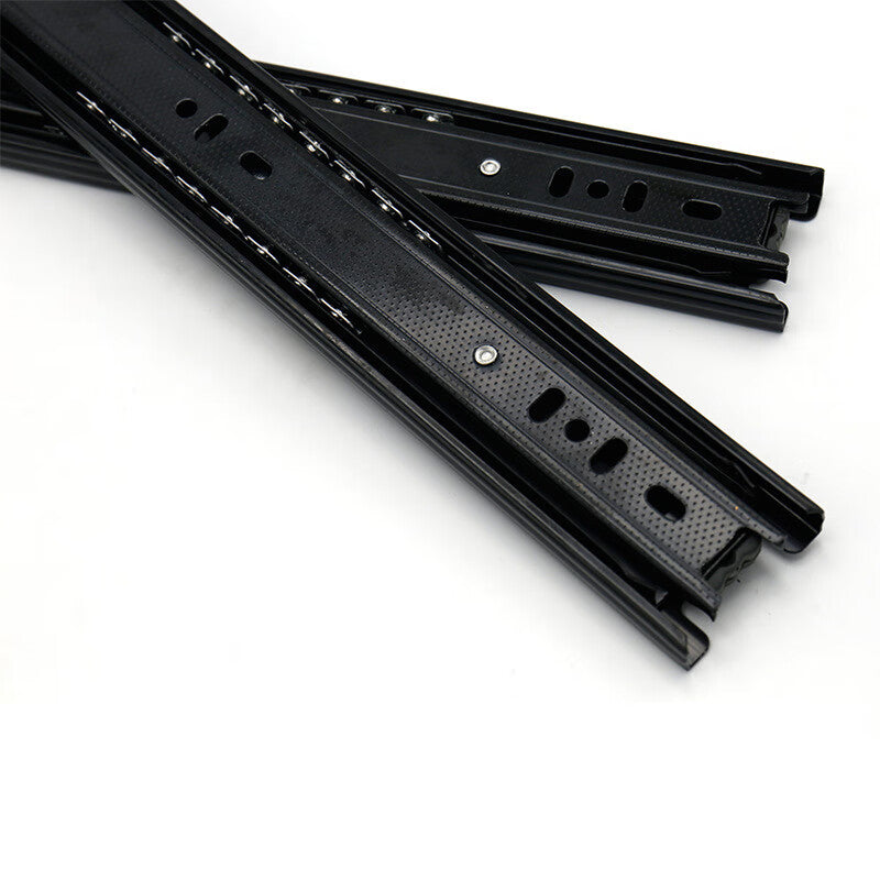 Deqi Drawer Slides, Three-Section Rebound Slides, Furniture Drawer Rebound Slides, Steel Ball Bearing Silent Drawer Slides, 18-inch 45cm (Black Steel Rebound/Pair)