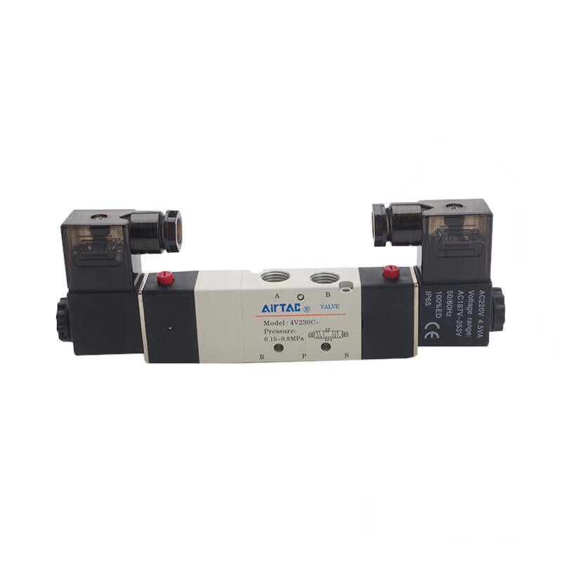 AirTAC internal pilot solenoid valve, 3-position 5-way center-sealed, double solenoid, DIN socket; 4V230C06A