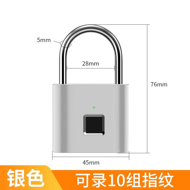 Honggong fingerprint smart padlock, fingerprint padlock electronic padlock head, home anti-theft cabinet lock, silver.