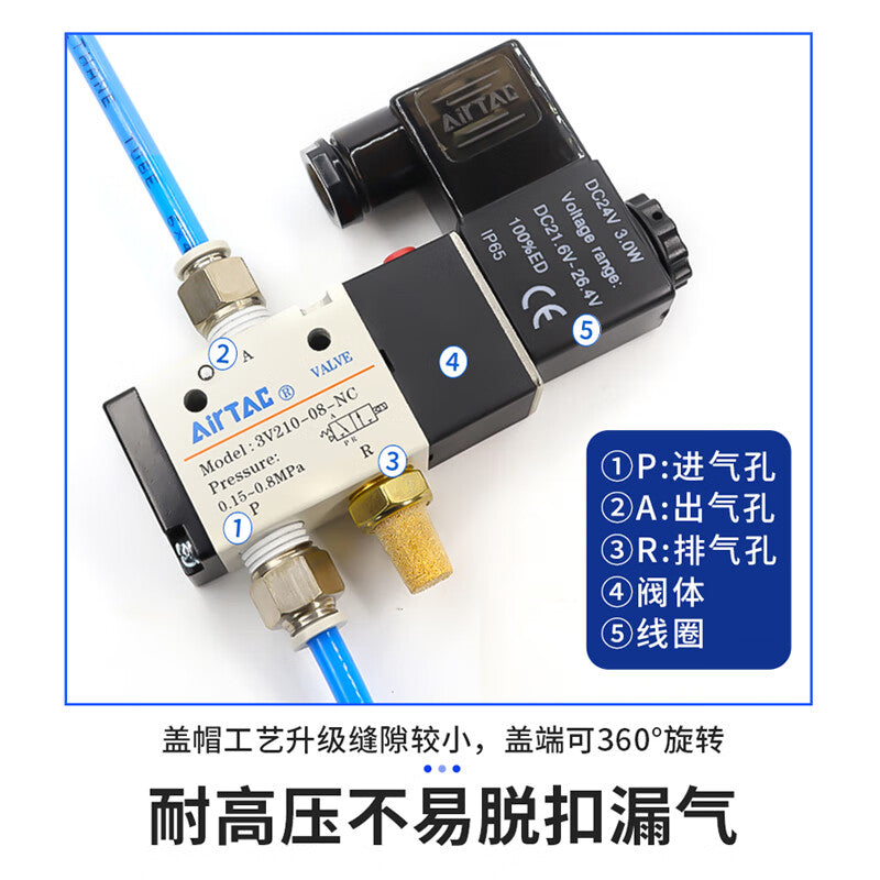 AirTAC internal pilot solenoid valve, 2-position 3-way normally open, single solenoid, DIN socket; 3V21008NOB