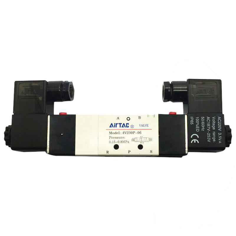 AirTAC internal pilot solenoid valve, 3-position 5-way medium pressure, double solenoid control, DIN socket type; 4V230P06A