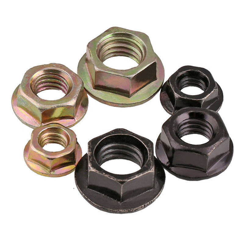 Jing Shi nuts, flange hexagonal nuts, toothed anti-loosening and anti-slip nuts, color zinc black screw caps, M5 (1000 pieces), color zinc