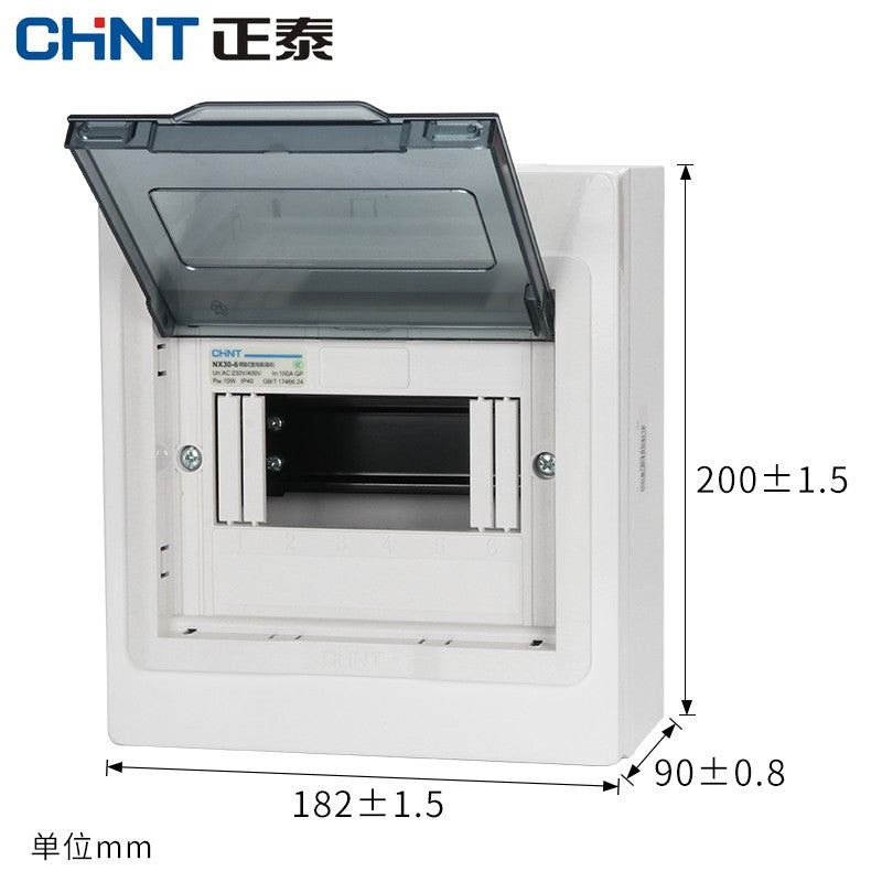 Chint NX30 Power Distribution Box, 6 Circuits, Surface-Mounted